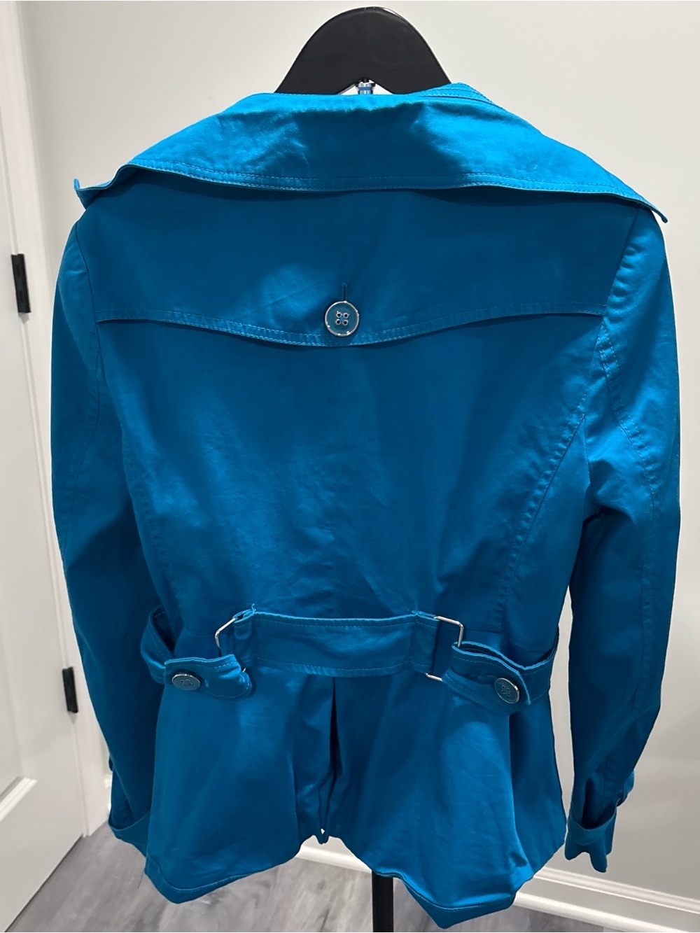 Black Rivet Bright Teal Floral-Lined Trench Jacket - Picture 6 of 8